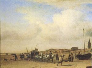 VELDE, Adriaen van de A Noble Coach Making Its Way Along the Beach at Scheveningen (mk05) oil painting image